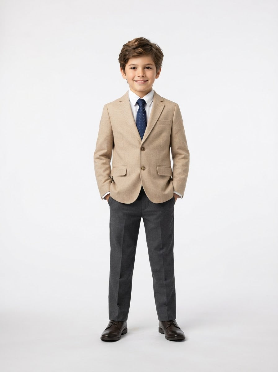 BJ346 Boy Suit Separates Jacket — Tan w/ Notch Lapel