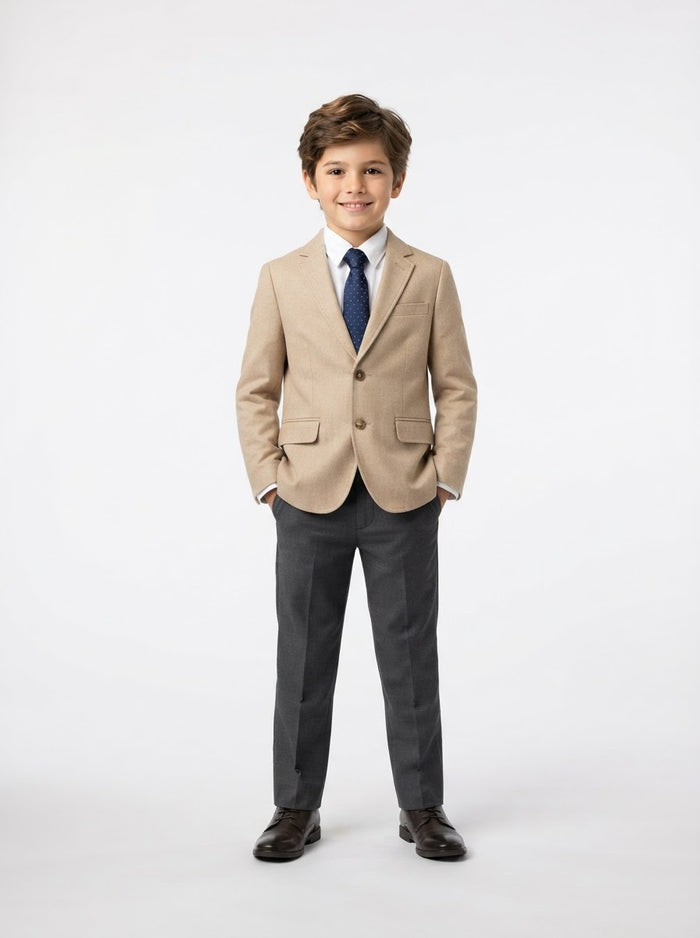 BJ346 Boy Suit Separates Jacket — Tan w/ Notch Lapel