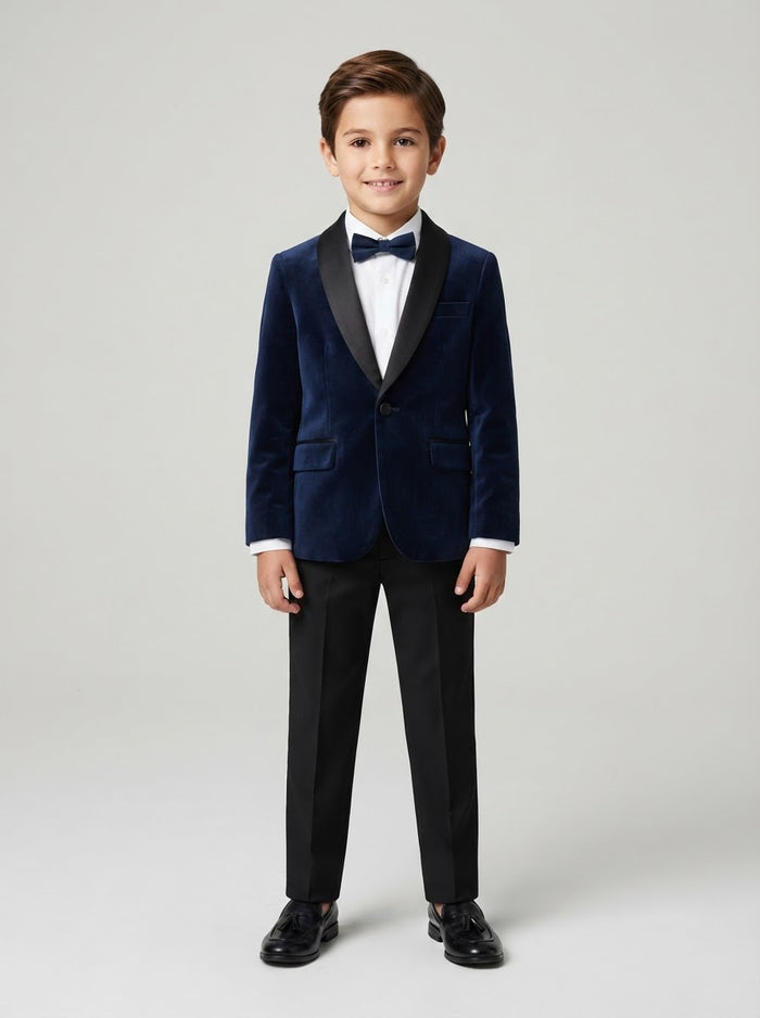 PBJ408 Boy Velvet Blazer — Navy/Black Satin Velvet w/ Shawl Collar