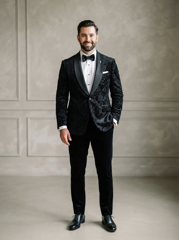 DB Bianca Windowpane Plaid Suit — Black w/ White Grid Plaid Super 200s