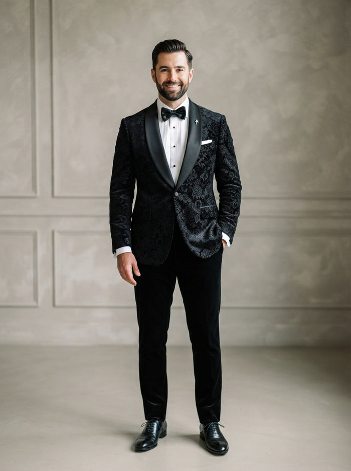 DB Bianca Windowpane Plaid Suit — Black w/ White Grid Plaid Super 200s