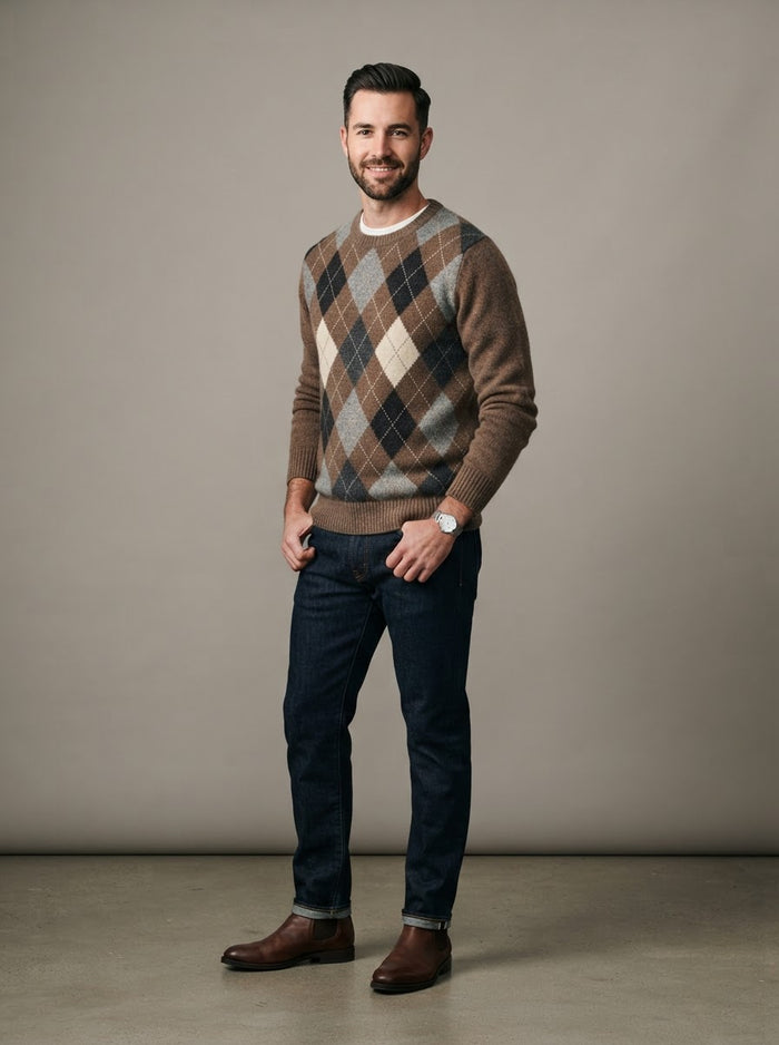 LSW4 Argyle Crew Neck Sweater — Brown Argyle