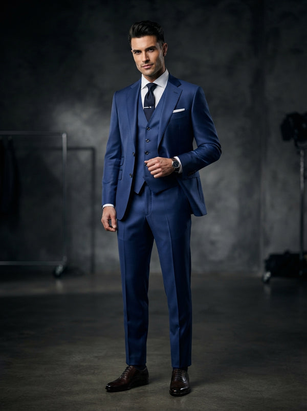 Apia 3PC Tailored Fit Suit Set — Sapphire Blue Super 200s Wool & Cashmere