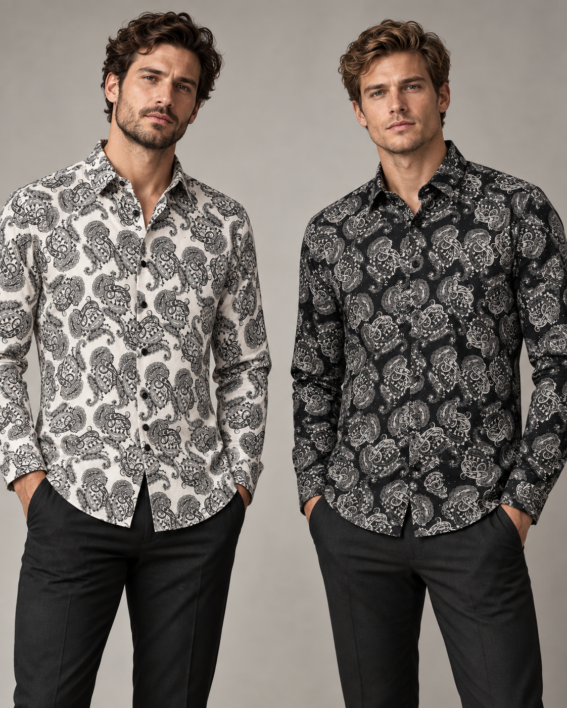 Black & White Paisley Dress Shirt