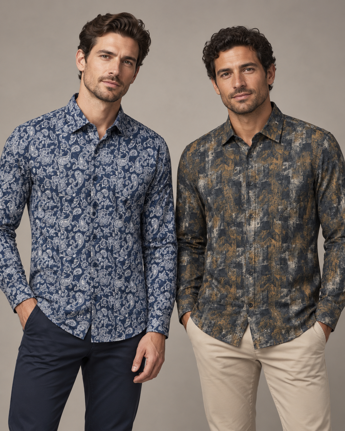 Navy Blue Patterned Dress Shirt