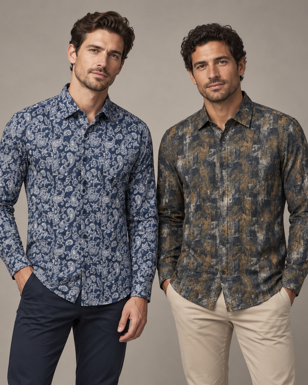 Navy Blue Patterned Dress Shirt