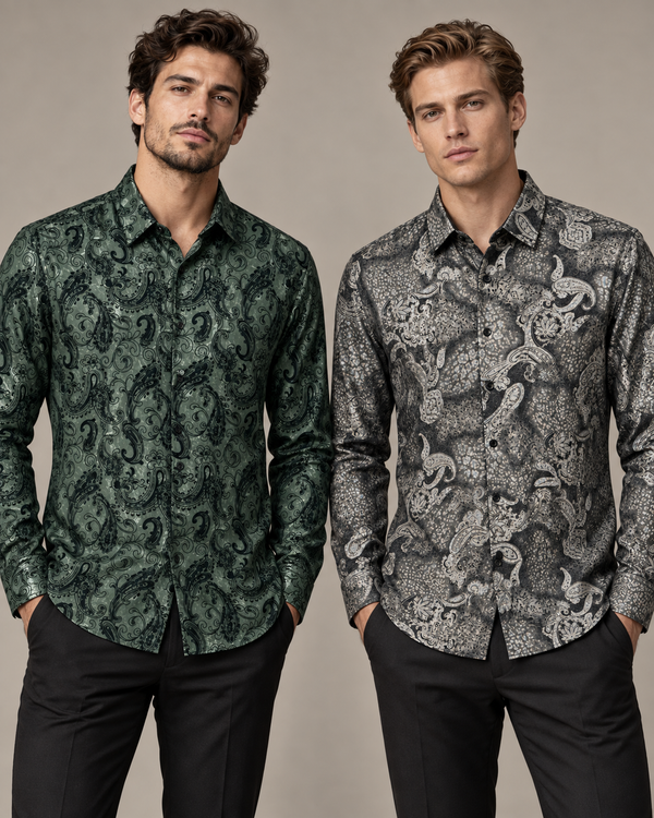 Green & Grey Ornate Paisley Dress Shirt