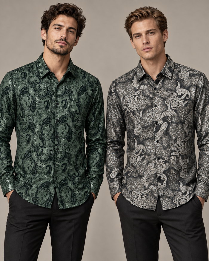 Green & Grey Ornate Paisley Dress Shirt