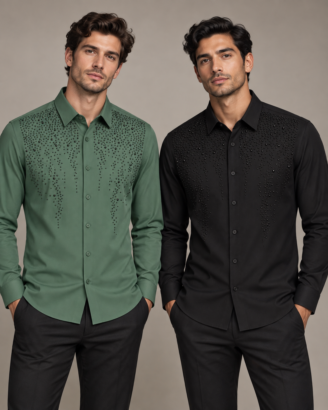 Dark Green Solid Dress Shirt
