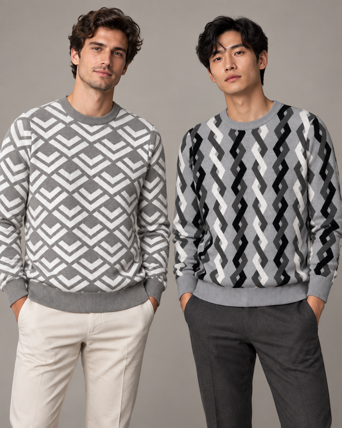 Grey Diamond Knit Sweater