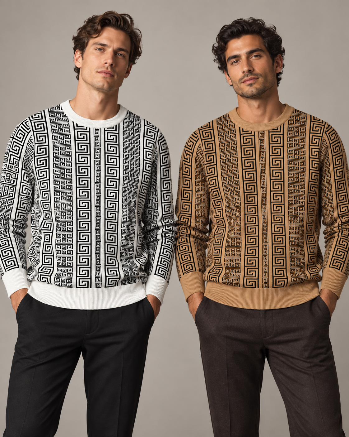 Tan Vertical Stripe Knit Sweater