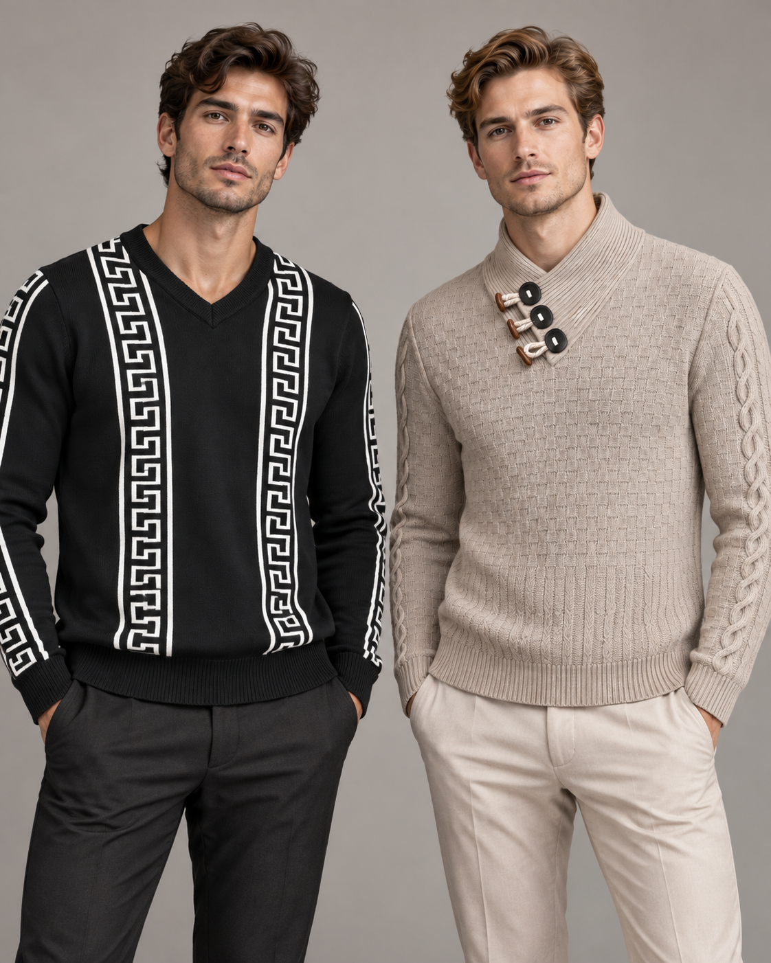 Dark V-Neck Cable Knit Sweater