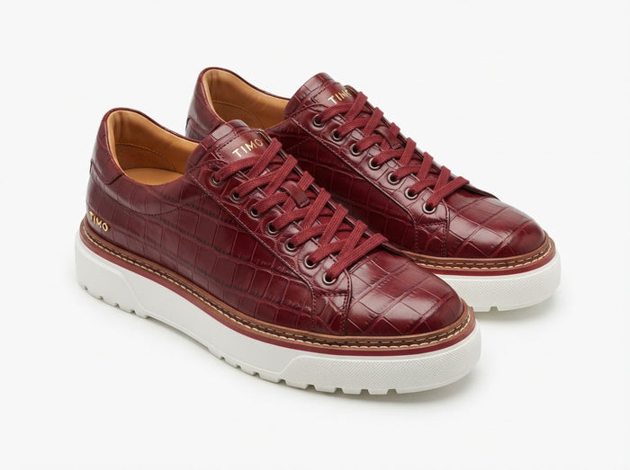 MASON Croco Plain Toe Lace — Burgundy Red Croco Print & Smooth Leather