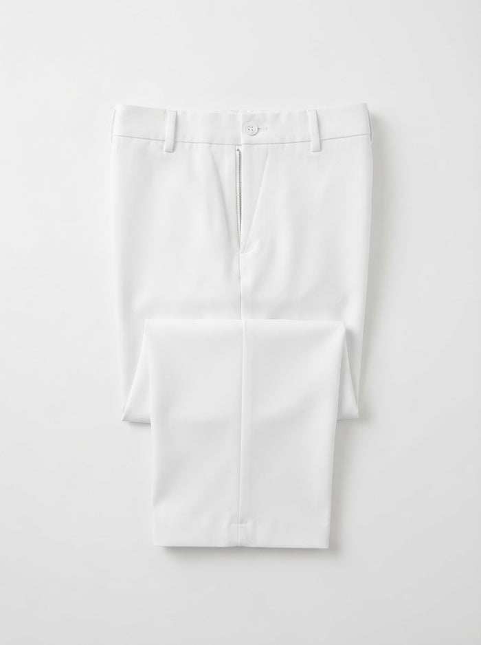 Plain Front 100% Polyester Dress Pants — Pure White