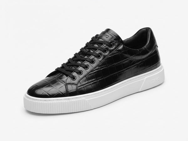 MASON Croco Plain Toe Lace — Polished Black Croco Print & Smooth Leather