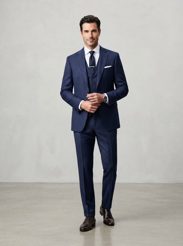 Executive V2RS-7 3PC Pinstripe Suit — Navy Pinstripe