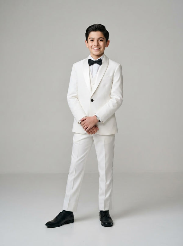 BT200B Boy Solid Tuxedo Set — White w/ Satin Notch Lapel