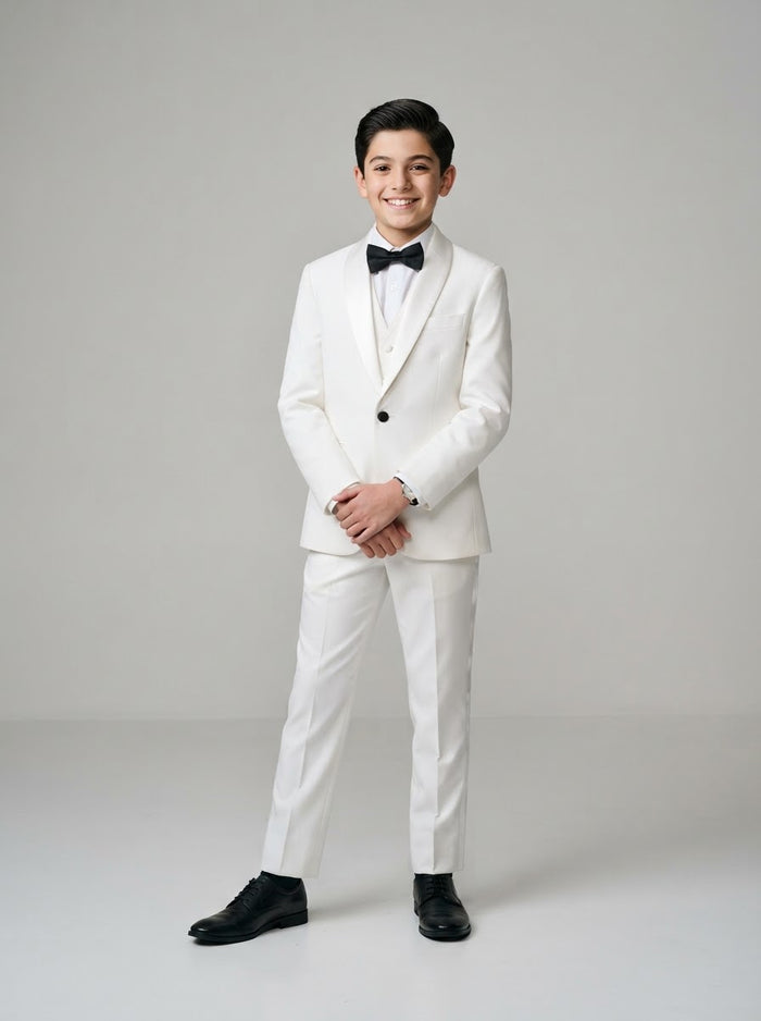BT200B Boy Solid Tuxedo Set — White w/ Satin Notch Lapel