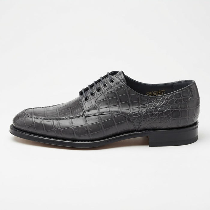 TERENCE Moc Toe Brogue Lace — Slate Grey Croco Print & Leather Upper