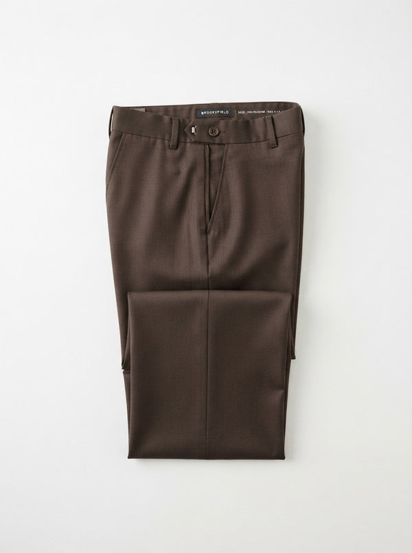 Plain Front 100% Polyester Dress Pants — Brown