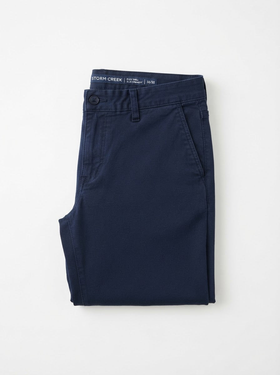 CP005 Casual Twill Slim Straight Flex Pants — Navy Twill