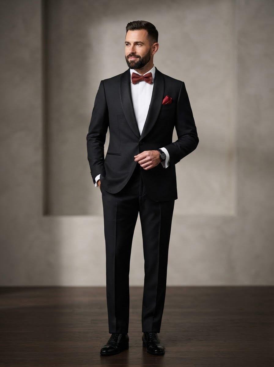 Asti 225 Italian Wool Shawl Tuxedo — Black