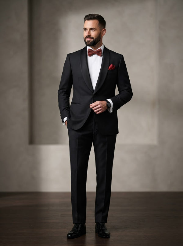 Asti 225 Italian Wool Shawl Tuxedo — Black