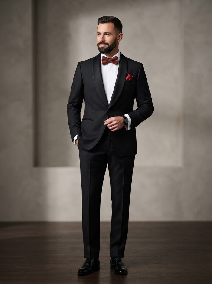 Asti 225 Italian Wool Shawl Tuxedo — Black