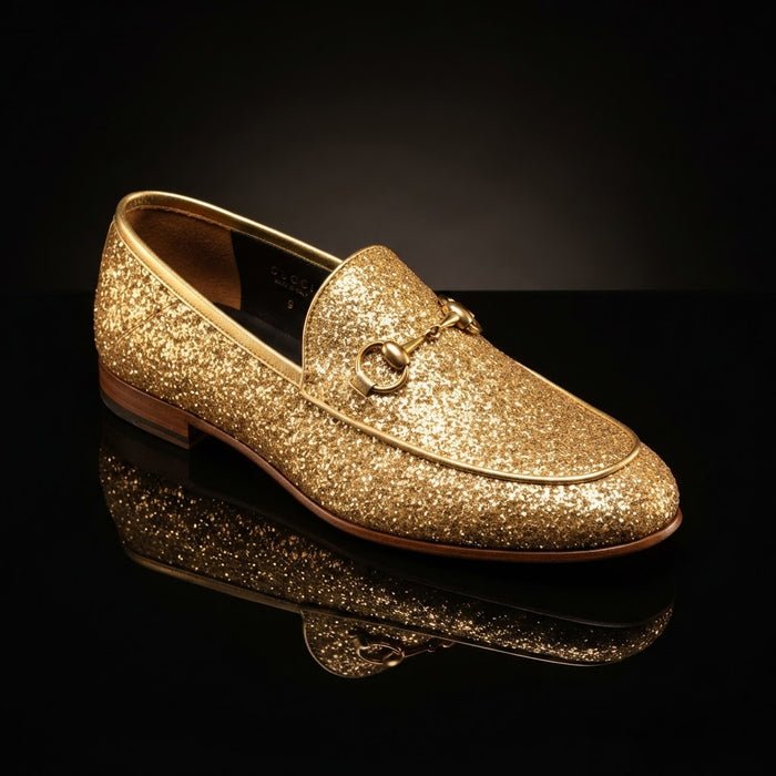 Bravo PROM-8 Glitter Formal Loafer — Champagne Gold Shimmer Glitter