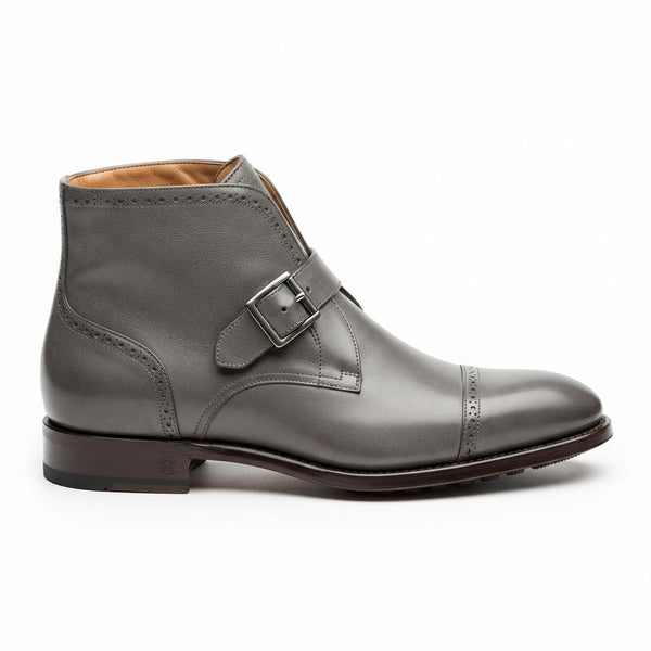 Vangelo 88233 Ankle Monk Strap Boot — Grey Leather w/ Horizontal Buckle Strap
