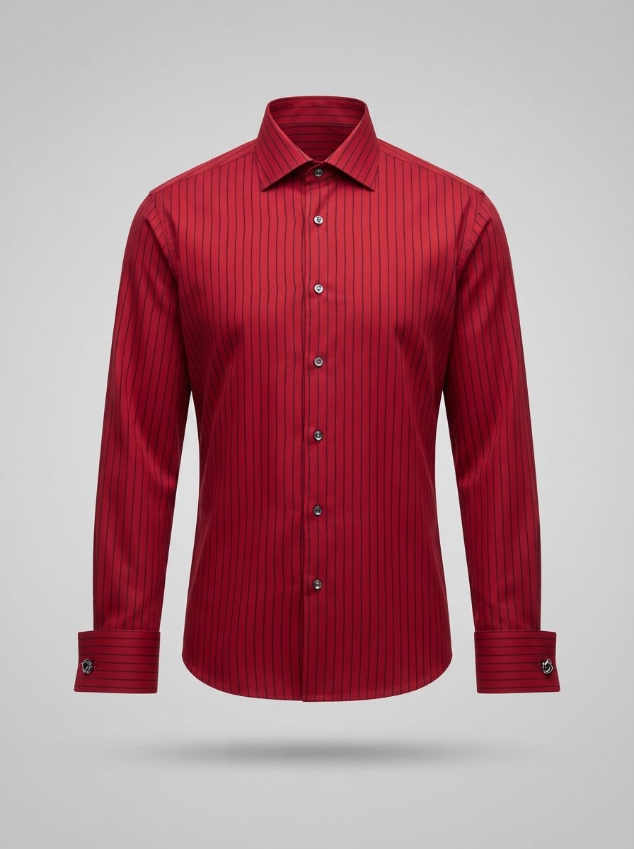 Leo Danieli LDC19-1 Contrast Line Shirt — Crimson Red w/ Black Vertical Lines