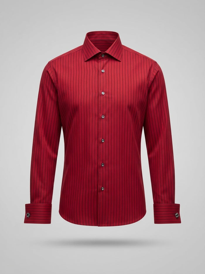 Leo Danieli LDC19-1 Contrast Line Shirt — Crimson Red w/ Black Vertical Lines