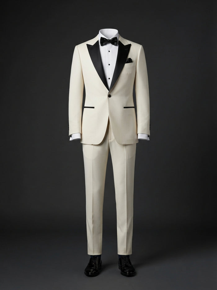 Cosmo 3PC Tailored Tuxedo — Ivory & Contrast Satin Lapel