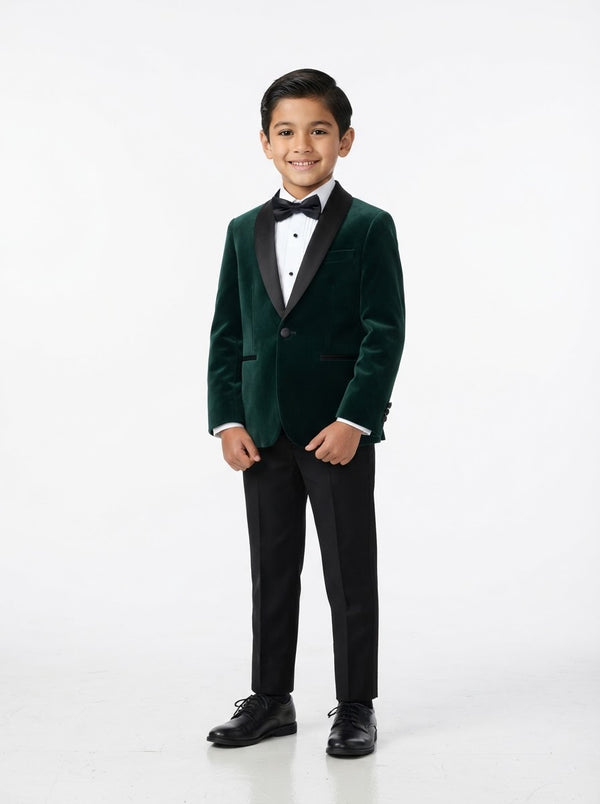 BTV409S Boy Velvet Tuxedo Set — Green w/ Satin Shawl Collar