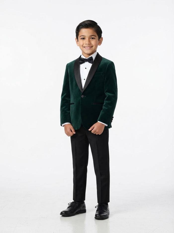 BTV409S Boy Velvet Tuxedo Set — Green w/ Satin Shawl Collar