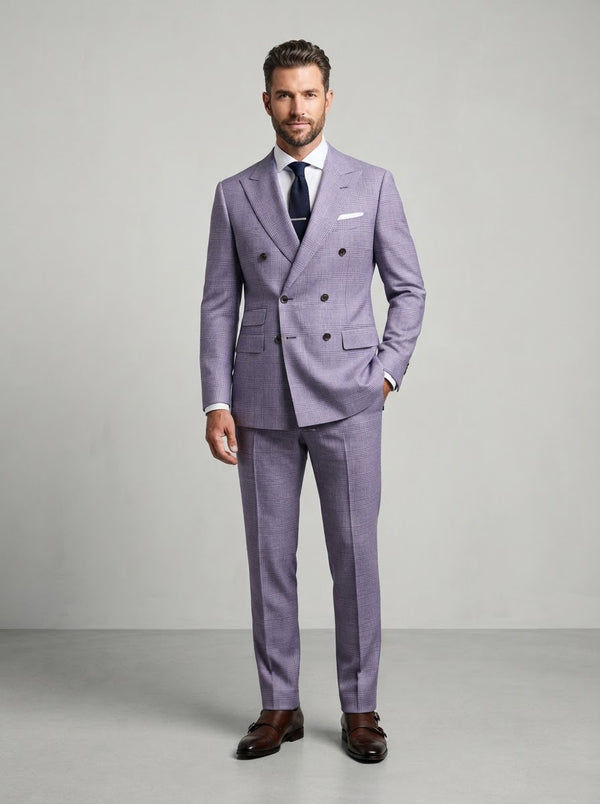Executive DRW-2 Double Breasted Suit — Light Purple Glen Plaid
