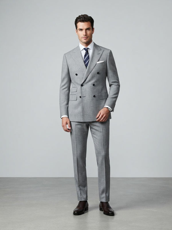 Executive DRW-2 Double Breasted Suit — Light Gray Glen Plaid