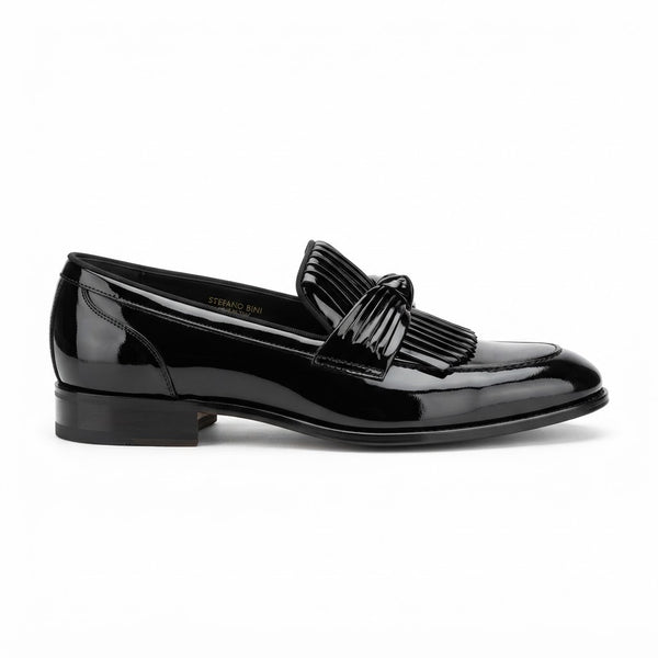 Vangelo TUX-12 Ruched Vamp Formal Loafer — Black Patent Leather