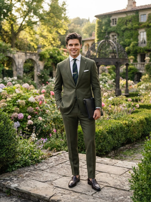 Couture 1910 Olive Stretch Slim Fit Suit — Olive Green