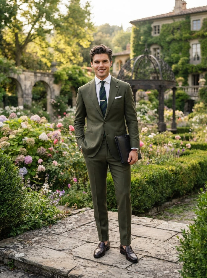Couture 1910 Olive Stretch Slim Fit Suit — Olive Green
