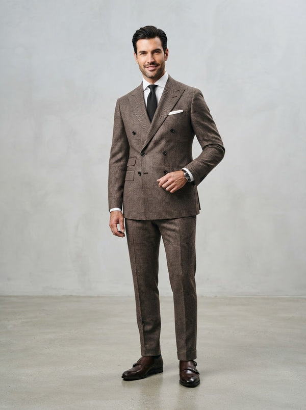 Executive DRW-2 Double Breasted Suit — Mocha Glen Plaid