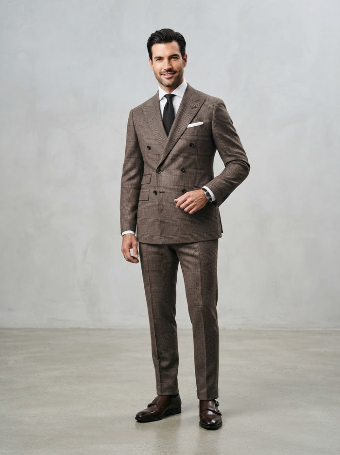 Executive DRW-2 Double Breasted Suit — Mocha Glen Plaid