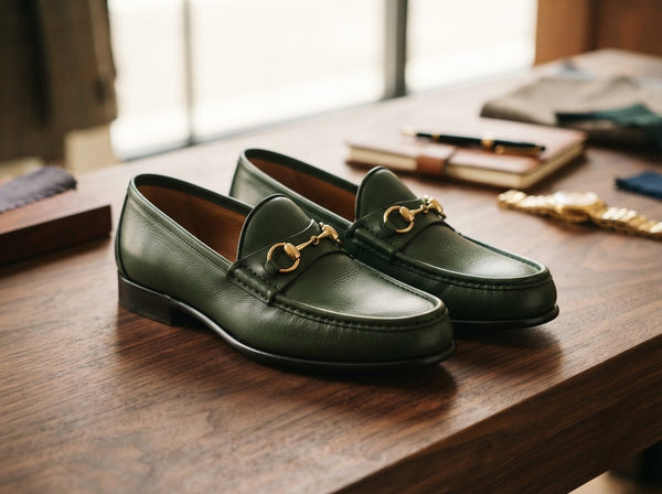 The Usher Moc Toe Bit Loafer — Forest Green w/ Gold Horsebit