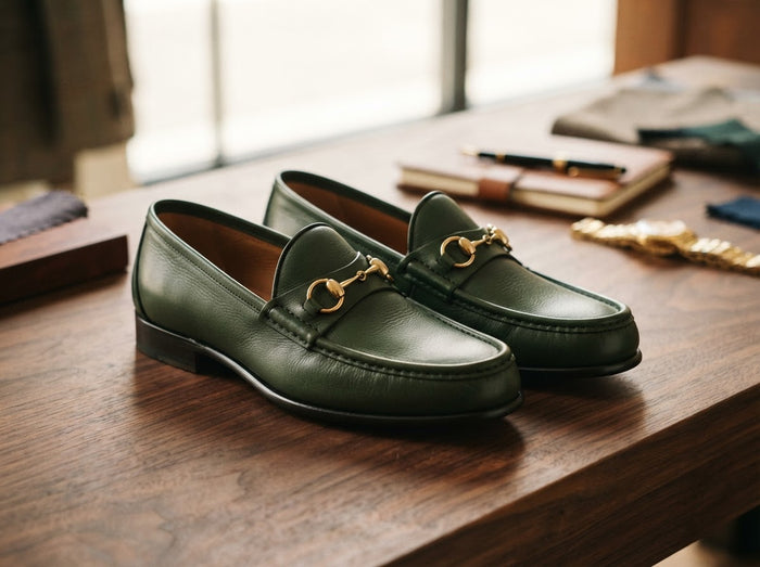 The Usher Moc Toe Bit Loafer — Forest Green w/ Gold Horsebit