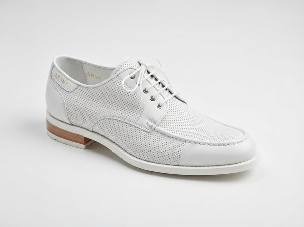 LENNY Perforated Moc Toe Lace — Pure White Perforated Leather