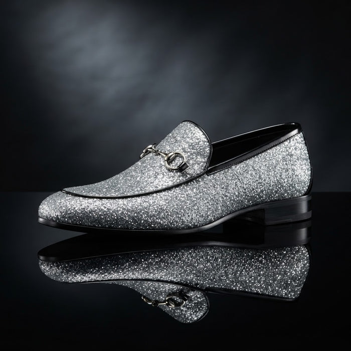 Bravo PROM-8 Glitter Formal Loafer — Silver Metallic Shimmer Glitter