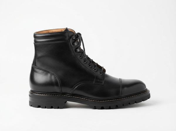 WATKIN Moc Toe Lace Oxford — Onyx Black Smooth Leather w/ Red Bottom Sole
