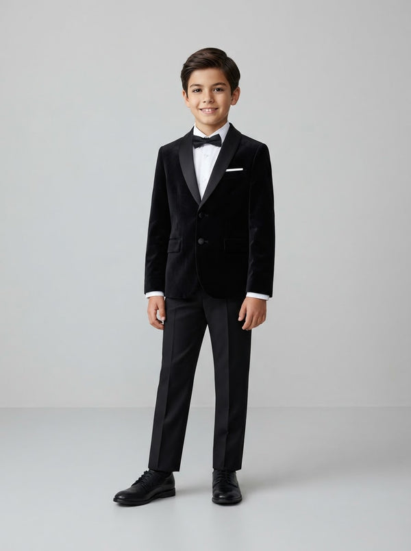 PBJ408 Boy Velvet Blazer — Black Velvet w/ Satin Shawl Collar