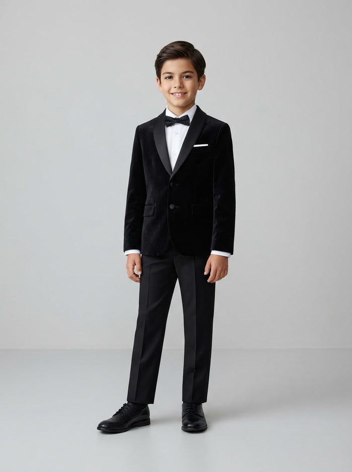 PBJ408 Boy Velvet Blazer — Black Velvet w/ Satin Shawl Collar