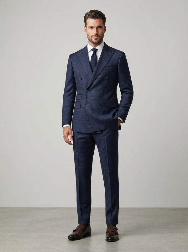 Executive DRW-2 Double Breasted Suit — Navy Glen Plaid